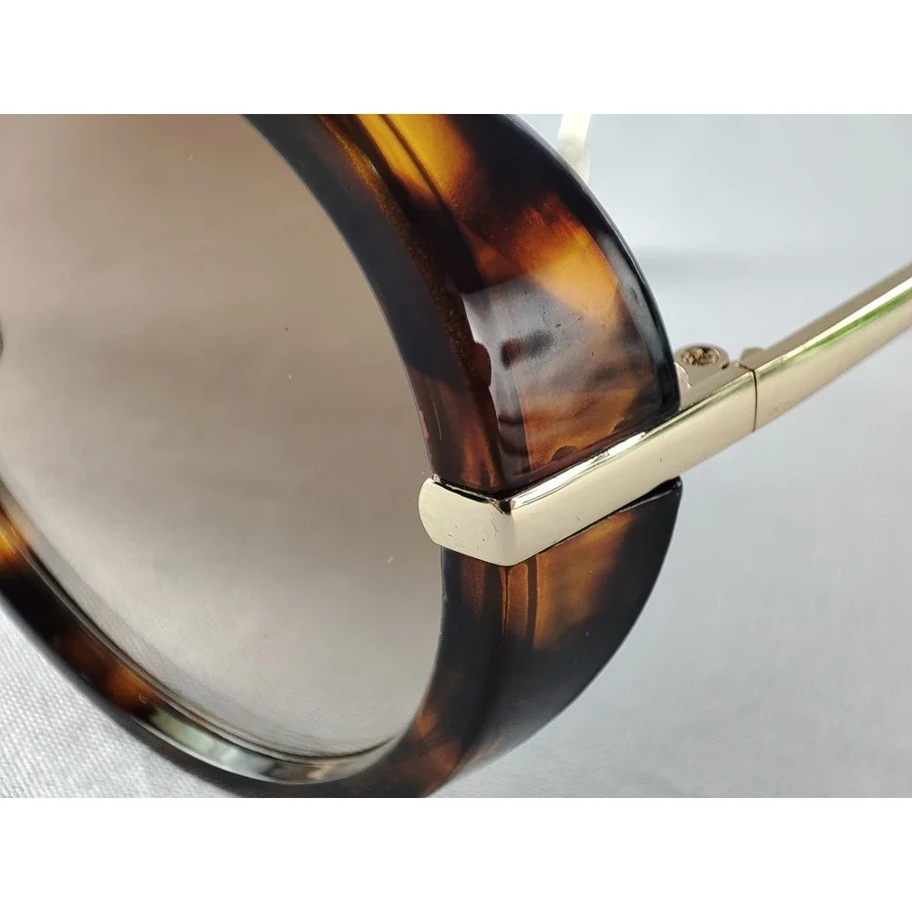 Women's Tortoise Shield Aviator Sunglasses Gold Teardrop Temples Gradient Lens